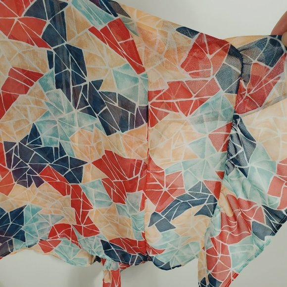 BCBG Asymmetrical Ruffled Sheer Kimono Halter Top (No Sleeve Openings) Sz XS - Picture 4 of 15